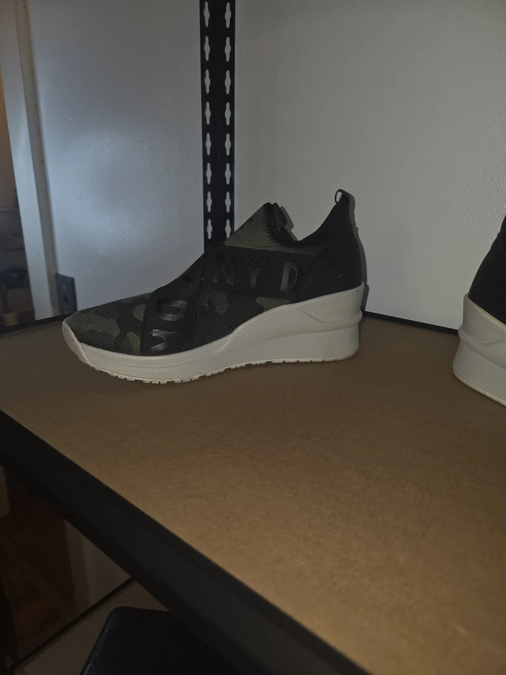 DKNY Black Camouflage Slip-On Wedge Sneakers